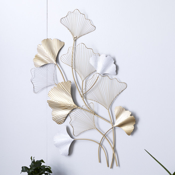 Mercer41 Gold Metal Leaf Wall Decor with White Accents 25" x 2" x 40